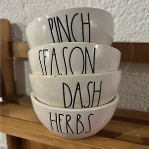 RAE DUNN SEASONING SeT of White Ceramic Bowls with Black Text